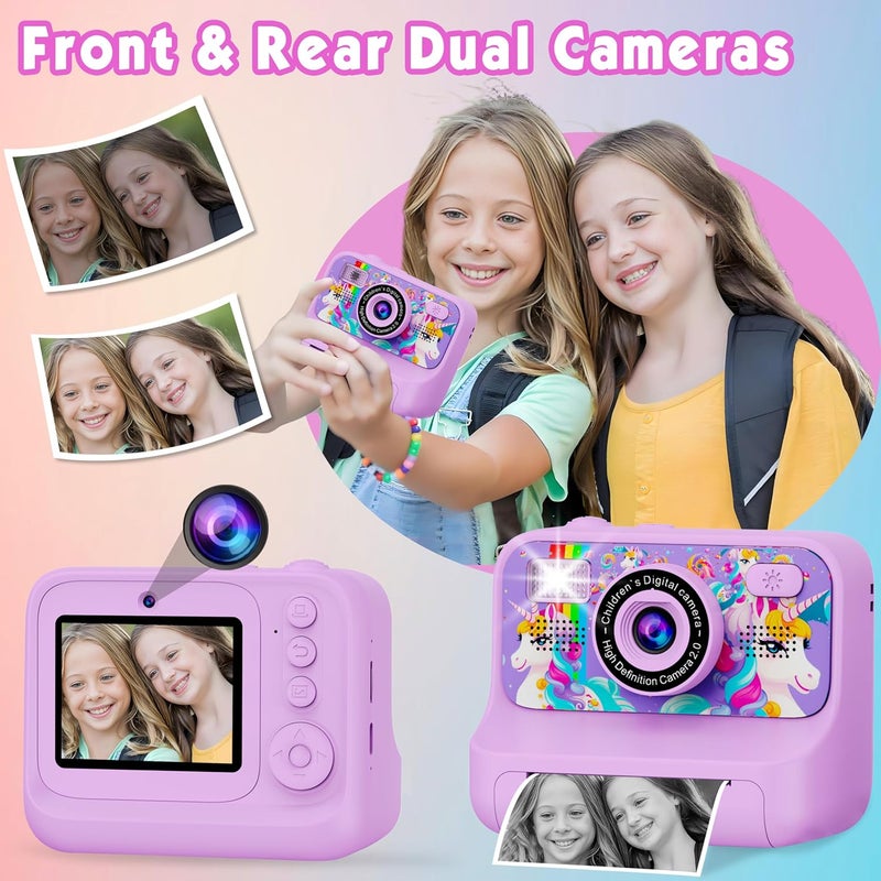 KALINCO Kids Camera, Upgrade Kids Camera Instant Print, Front Rear Dual Selfie Digital CAM with 1080P Videos, Portable Travel Toy with Games and Music, Christmas Birthday Gift for Boys, Girls and Teens - Image 3